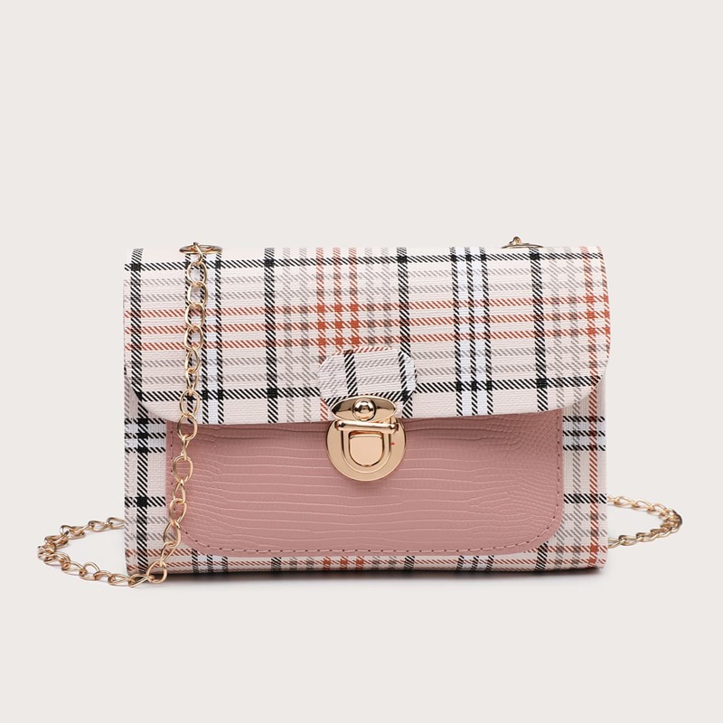 

Plaid Chain Crossbody Bag, Dusty pink