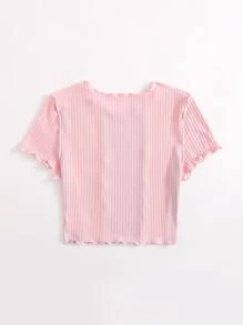 SHEIN EZwear Camiseta de color combinado ribete en forma de lechuga - Multicolor - Ver 2