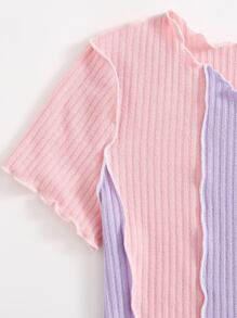 SHEIN EZwear Camiseta de color combinado ribete en forma de lechuga - Multicolor - Ver 3