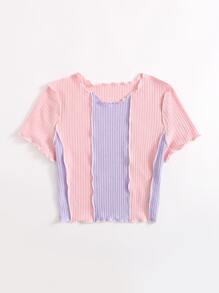 SHEIN EZwear Camiseta de color combinado ribete en forma de lechuga - Multicolor - Ver 5