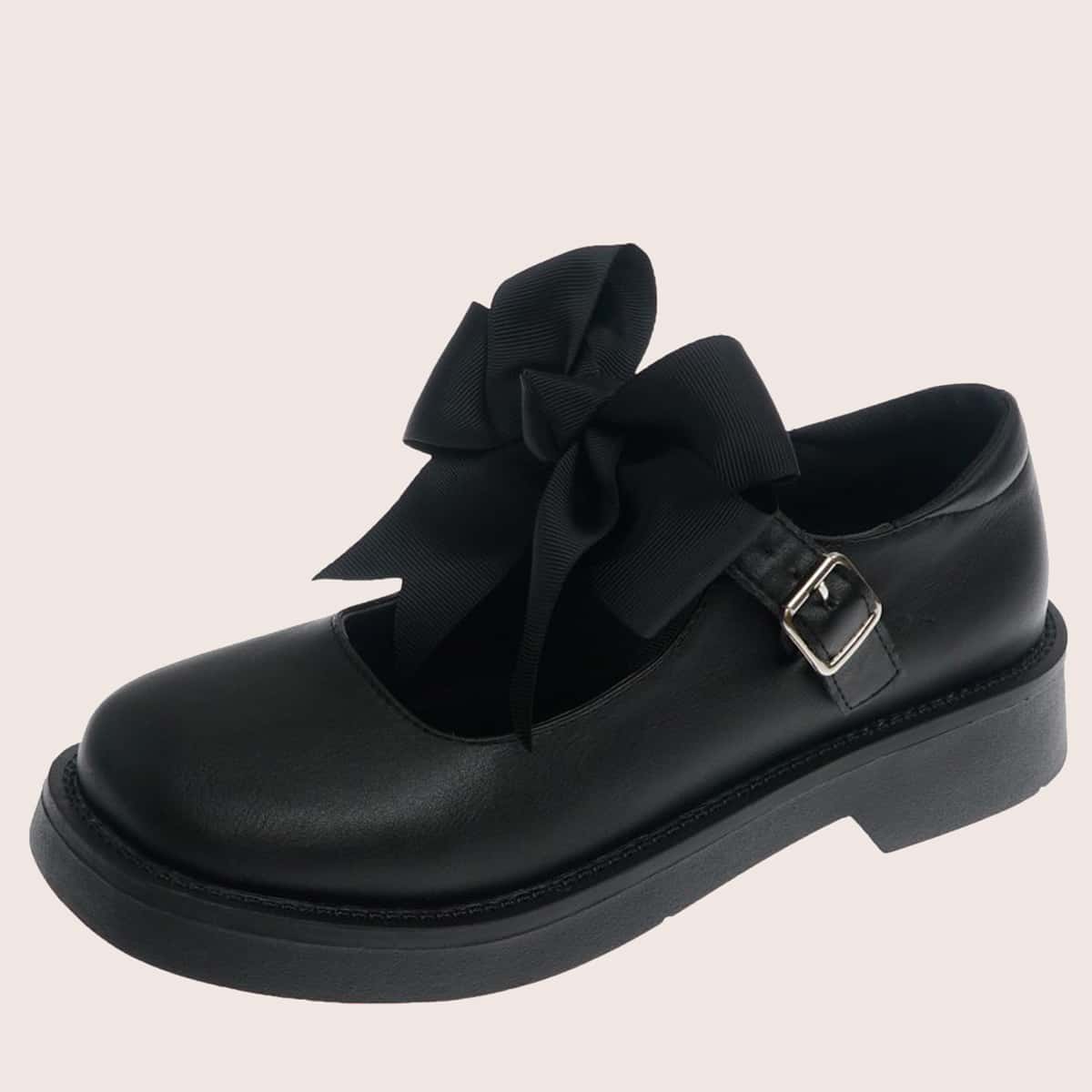 

Bow Square Toe Mary Jane Flats, Black