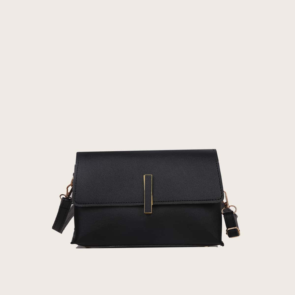 

Solid Flap Crossbody Bag, Black