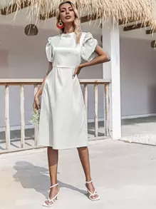 Đầm Chia màu trơn Thanh lịch - Bạc - Xem 1