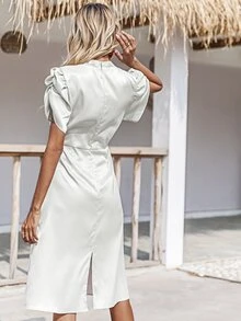 Đầm Chia màu trơn Thanh lịch - Bạc - Xem 2