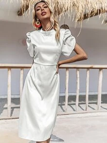 Đầm Chia màu trơn Thanh lịch - Bạc - Xem 3