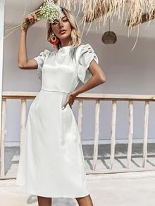 Đầm Chia màu trơn Thanh lịch - Bạc - Xem 4