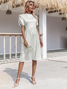 Đầm Chia màu trơn Thanh lịch - Bạc - Xem 5