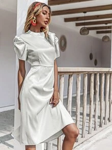 Đầm Chia màu trơn Thanh lịch - Bạc - Xem 6