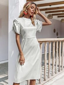 Đầm Chia màu trơn Thanh lịch - Bạc - Xem 7