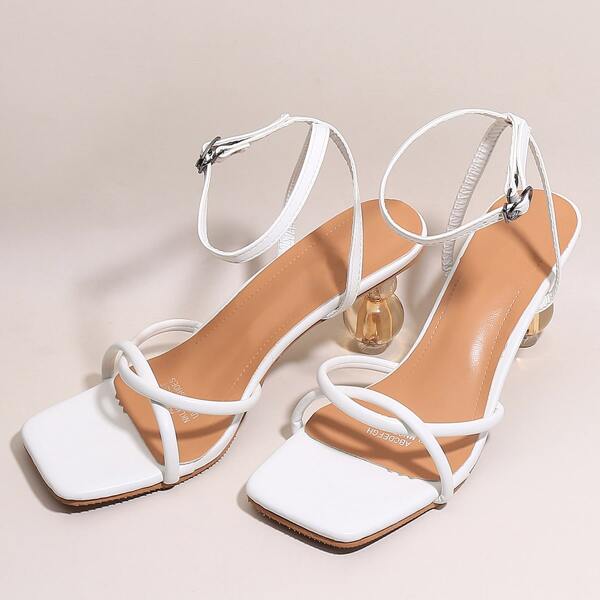 

Ankle Strap Sculptural Heeled Sandals, White