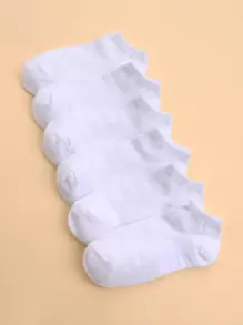6pairs Solid Plain Socks - White - View 1