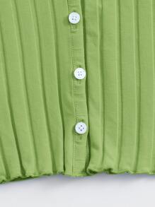 SHEIN Qutie Button Up Rib-knit Crop Top - Lime Green - View 3