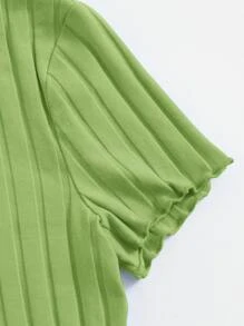 SHEIN Qutie Button Up Rib-knit Crop Top - Lime Green - View 5