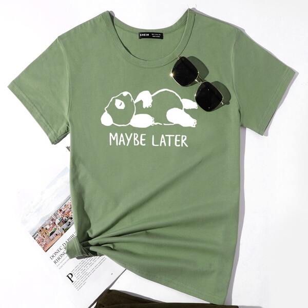 

Letter & Panda Graphic Tee, Olive green
