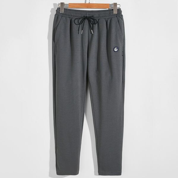 

Men Letter Patched Drawstring Sweatpants, Dark grey