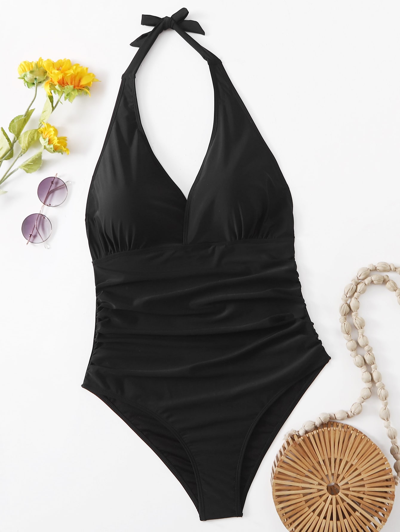 Plus Ruched Halter One Piece Swimsuit SHEIN USA