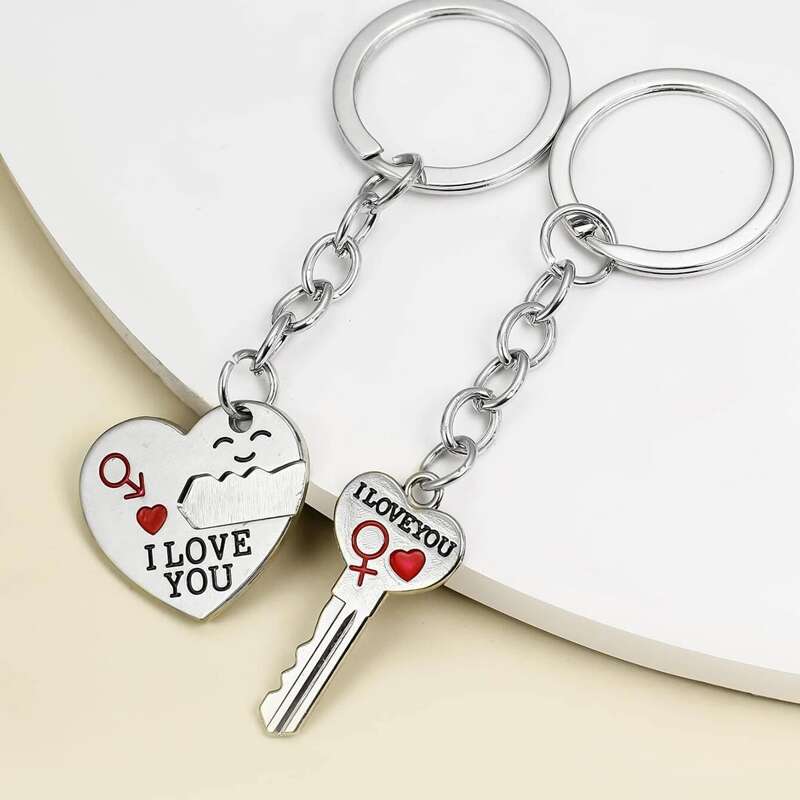 

2pcs Heart & Key Keychain, Silver