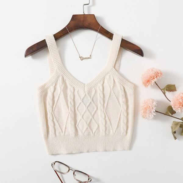 

Cable Knit Crop Top, Apricot