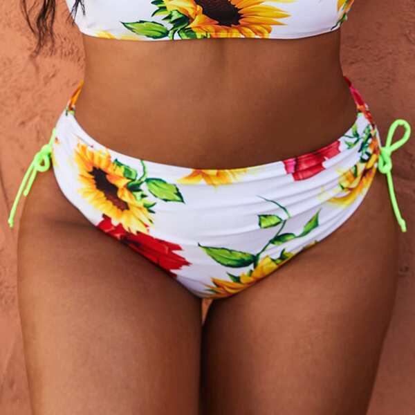 

Plus Floral Pattern Tie Side Bikini Panty, Multicolor