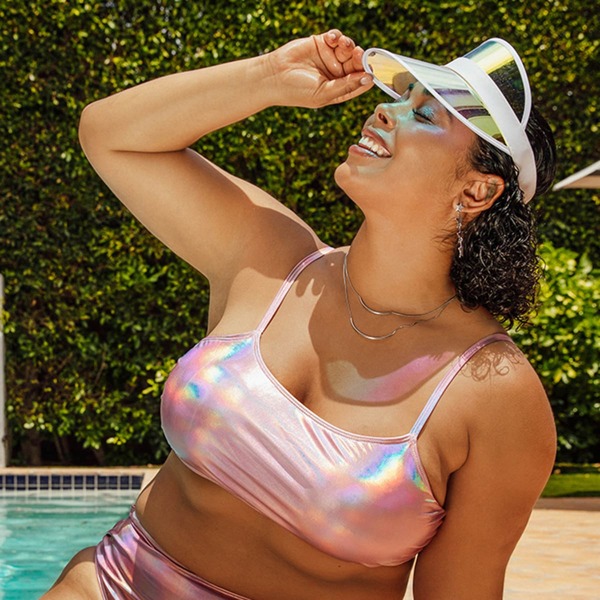 

Plus Metallic Bikini Top, Baby pink