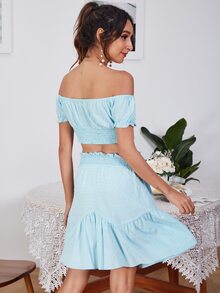 D&M Bộ thời trang Viên lá sen màu trơn Boho - Màu xanh nhạt - Xem 2