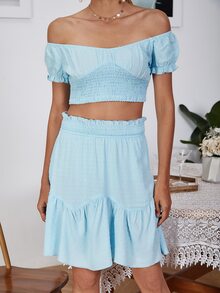 D&M Bộ thời trang Viên lá sen màu trơn Boho - Màu xanh nhạt - Xem 4