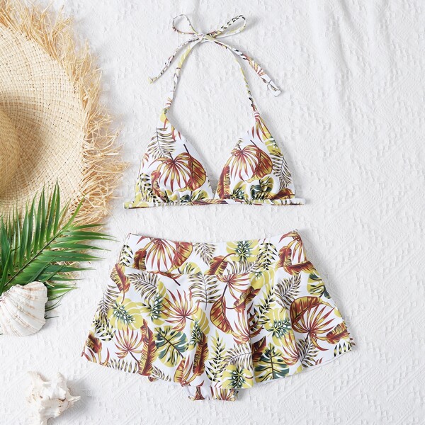 

Tropical Triangle Skort Bikini Swimsuit, Multicolor