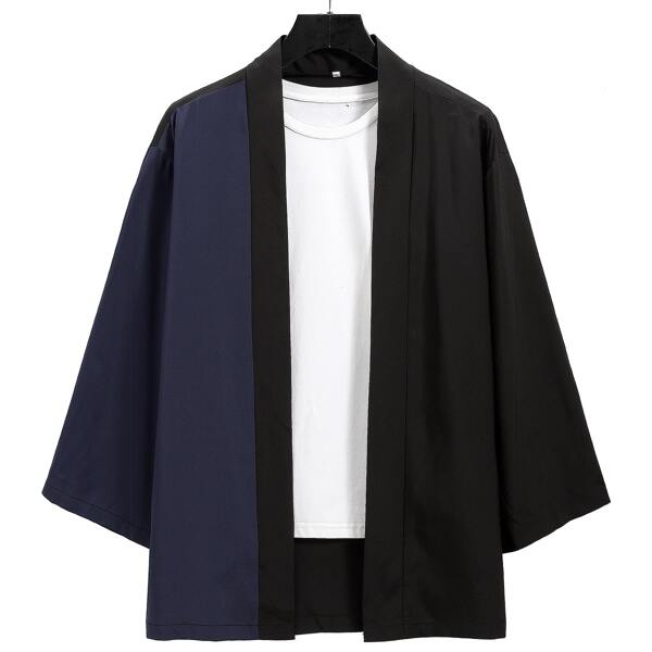 

Men Two Tone Drop Shoulder kimono, Multicolor