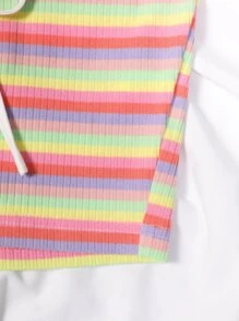 Rainbow Stripe Tie Front Crop Top - Multicolor - View 3