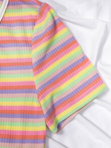 Rainbow Stripe Tie Front Crop Top - Multicolor - View 4