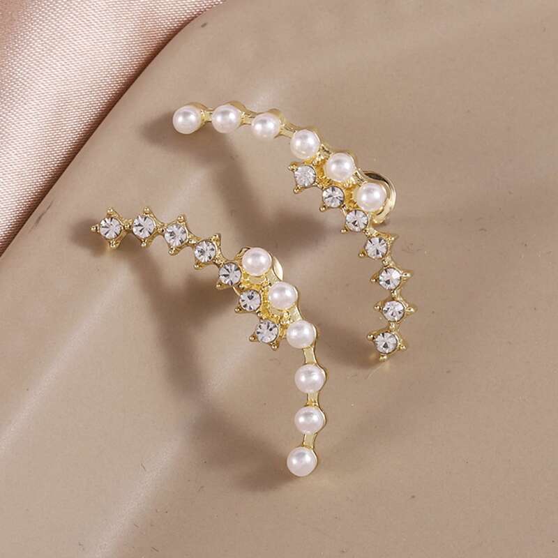 

Faux Pearl & Rhinestone Decor Stud Earrings, Gold