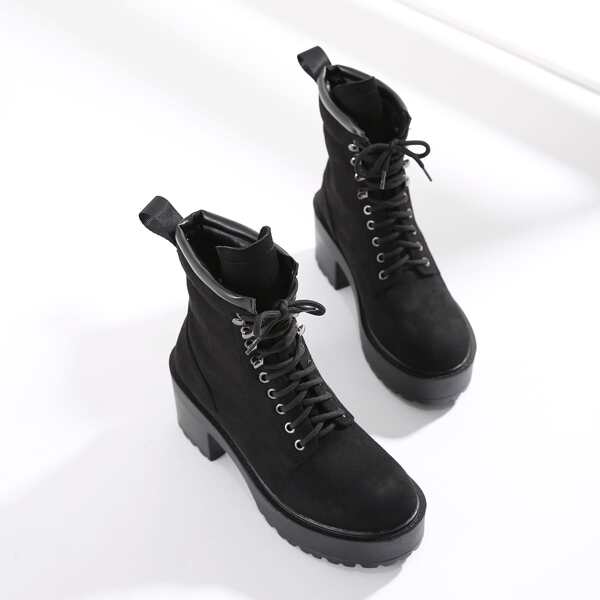 

Lace-up Front Chunky Heeled Boots, Black