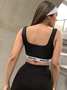 SHEIN Letter Graphic Crop Tank Top - Black - View 2