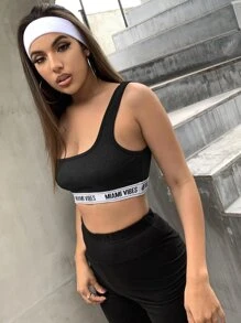 SHEIN Letter Graphic Crop Tank Top - Black - View 3