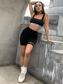 SHEIN Letter Graphic Crop Tank Top - Black - View 4