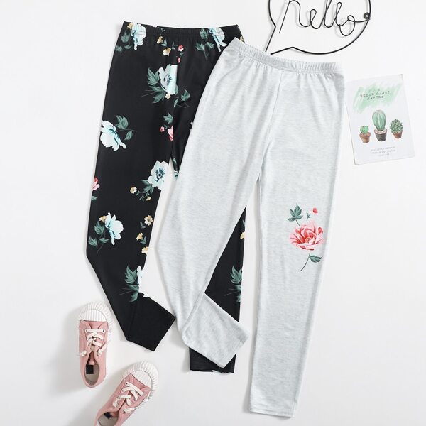 

Girls 2 Pack Floral Print Leggings, Multicolor