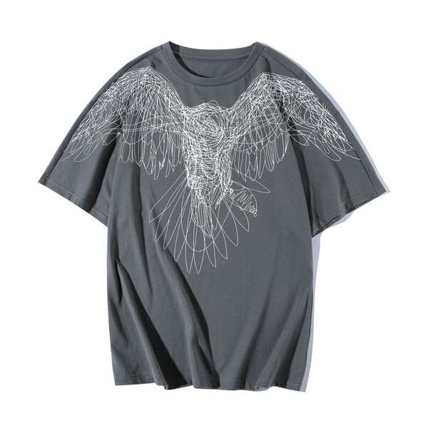 

Men Abstract Bird Print Drop Shoulder Tee, Grey