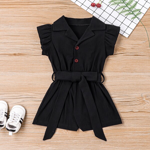

Toddler Girls Self Tie Shirt Romper, Black
