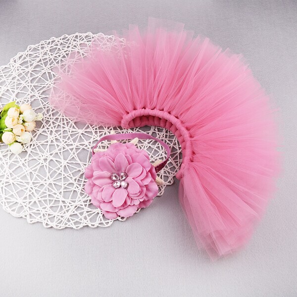 

Newborn Girl Photography Mesh Skirt And Floral Headband, Pink