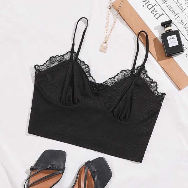 

Lace Trim Crop Cami Top, Black