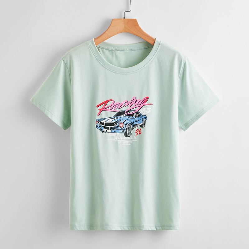 

Letter Car Graphic Tee, Mint green