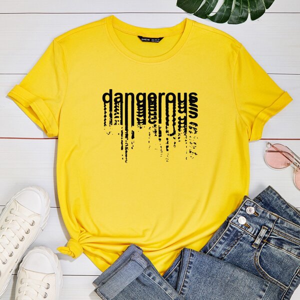 

Letter Graphic Crew Neck Tee, Yellow