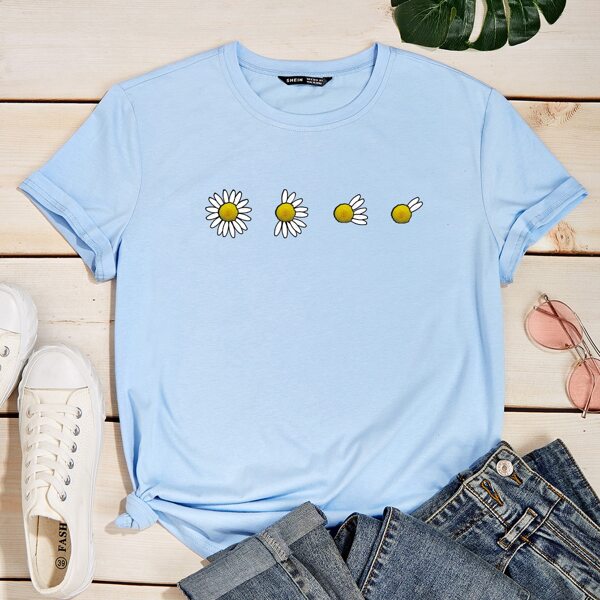 

Daisy Floral Print Short Sleeve Tee, Baby blue