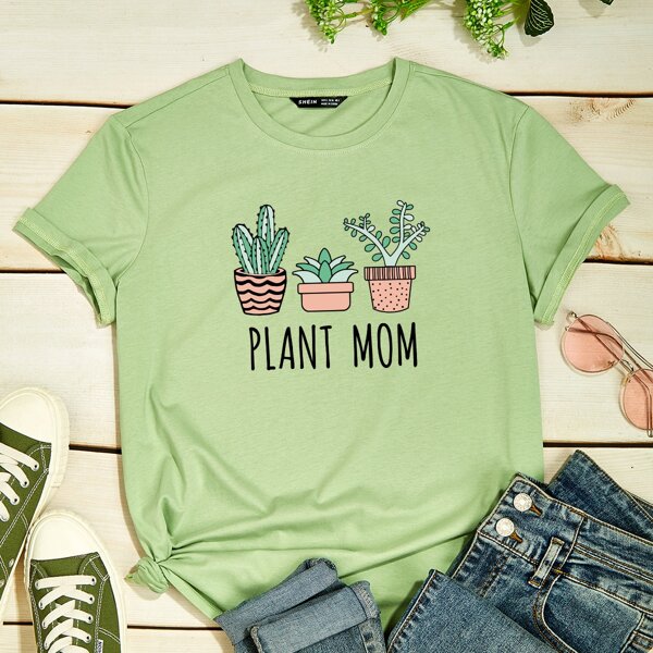 

Plants And Letter Graphic Tee, Green