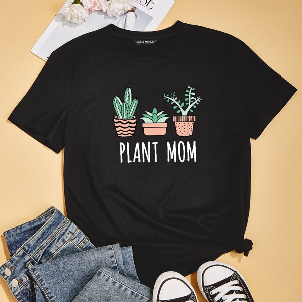 

Plants And Letter Graphic Tee, Black