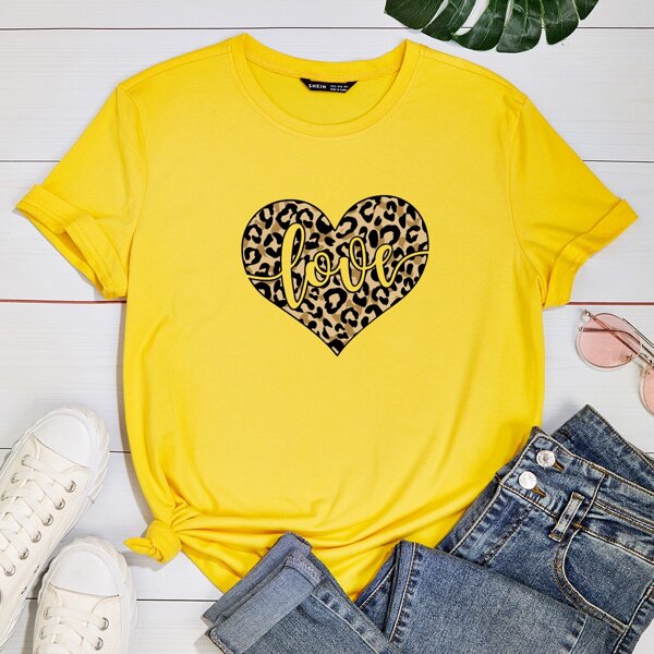 

Leopard And Letter Graphic Tee, Yellow