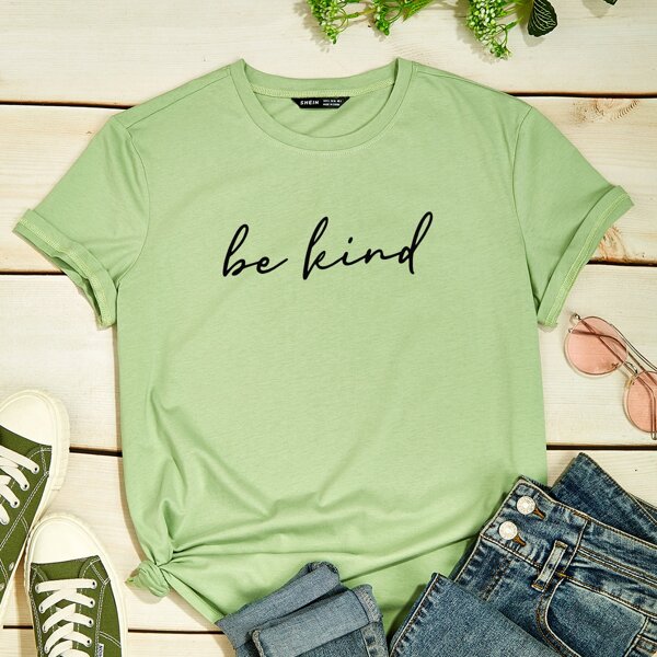 

Slogan Graphic Crew Neck Tee, Green