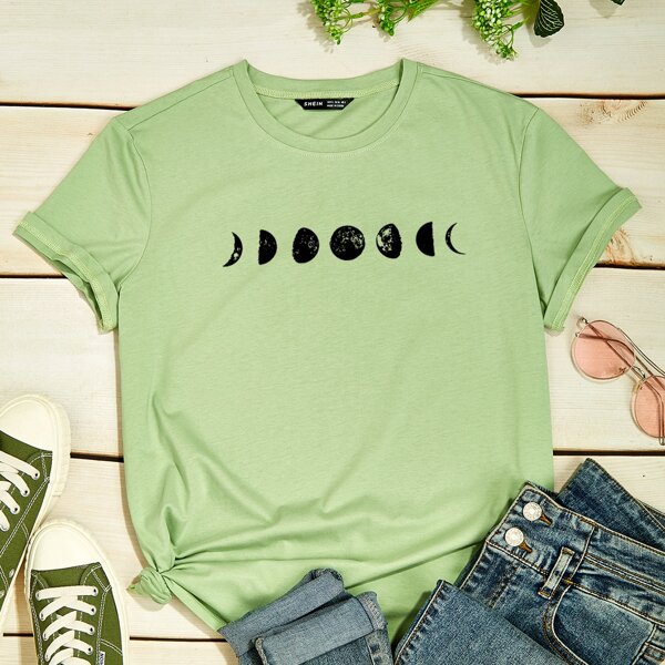 

Lunar Eclipse Print Crew Neck Tee, Green