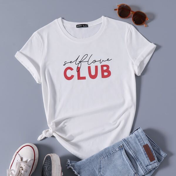 

Round Neck Letter Graphic Tee, White