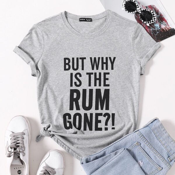 

Slogan Graphic Round Neck Tee, Light grey